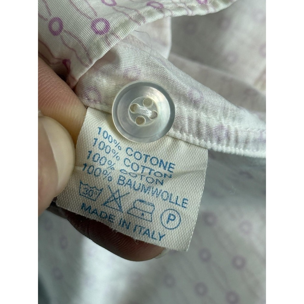 Luigi Borrelli Shirt Womens S White Geometric Button Down Long Sleeve Made Italy - Picture 9 of 10